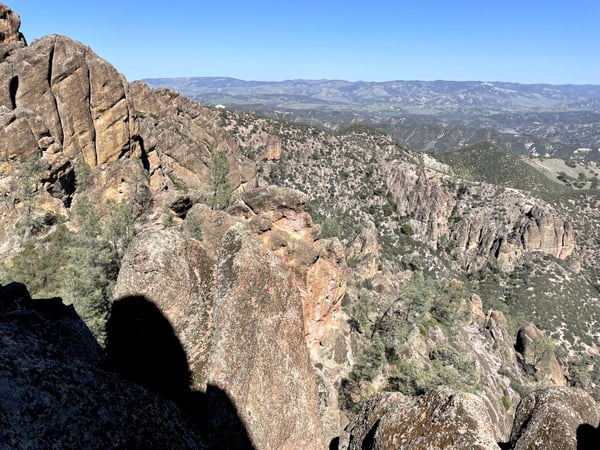 Dramatic granite rock formations and forested valleys viewed from High Peaks Trail in Pinnacles National Park… — Big Sur & the Highway 1 Coast