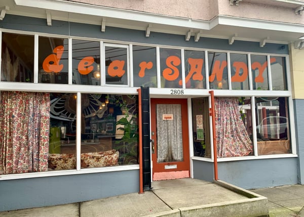 Storefront of Pearl Sandy vintage shop at 2808 NE Sandy Boulevard in Portland, Oregon, viewed from street level. — Kerns, Portland